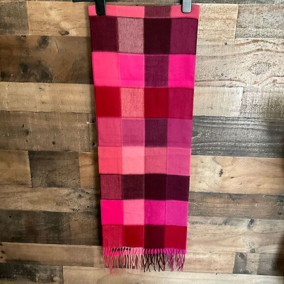 Cashmink Scarf Fringe Edge Acrylic Pink Purple Square Weave Width 12” Length 71” - Picture 7 of 8
